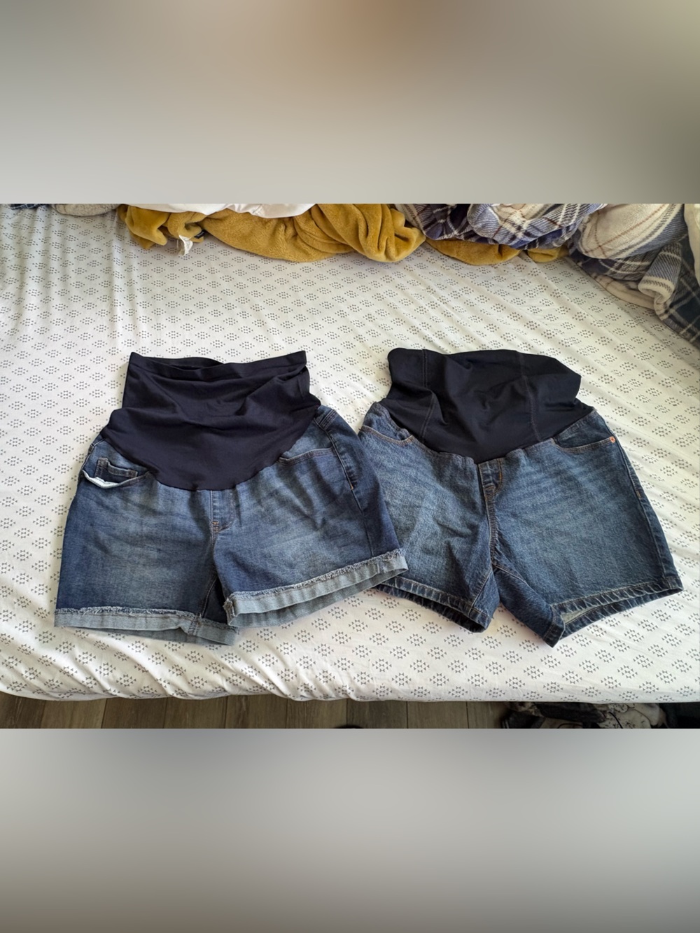 Maternity Denim Shorts with Navy Stretch Panel Bundle